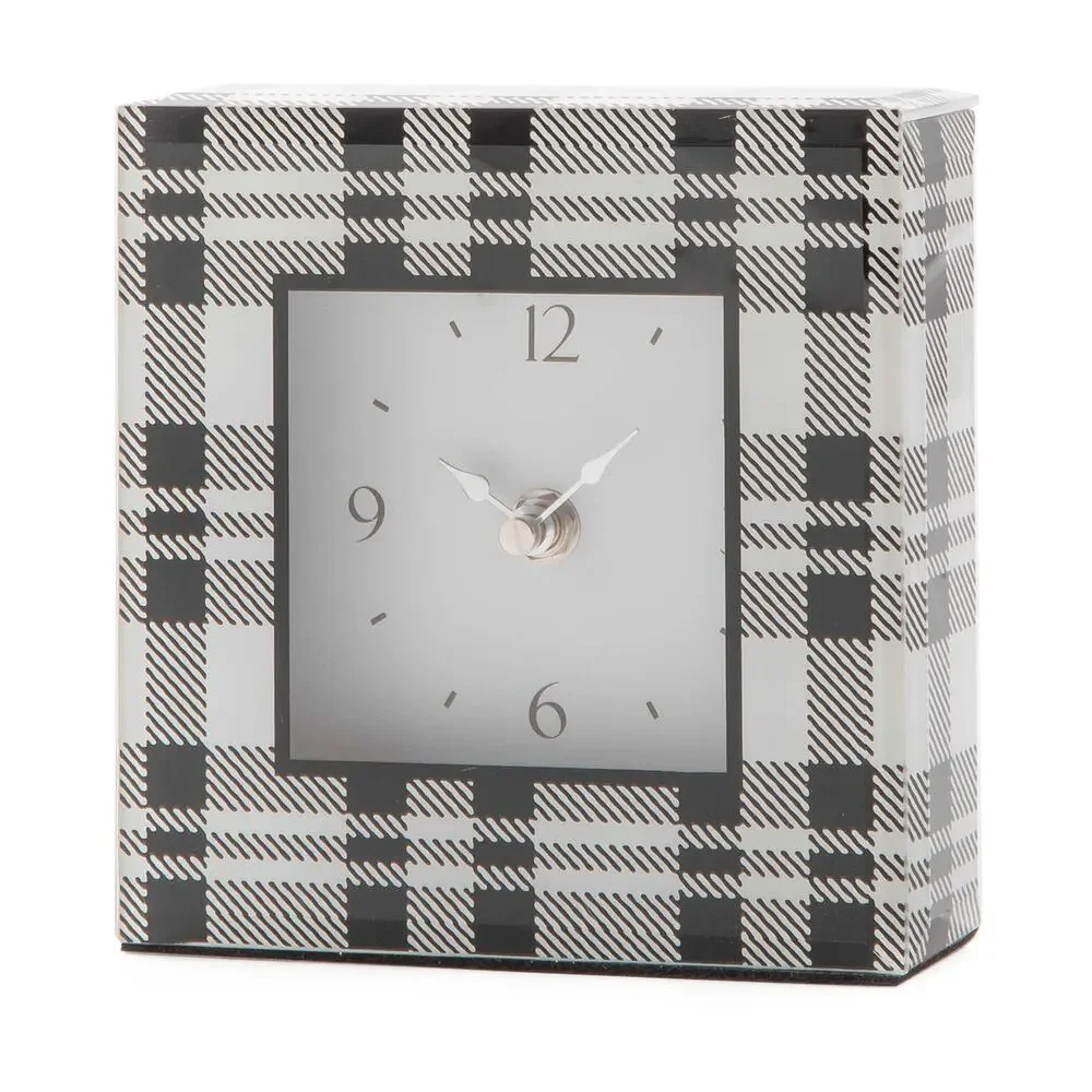Mackenzie Childs Black & White Tartan Desk Clock NEW